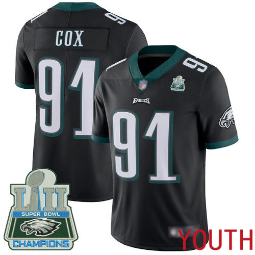 Youth Philadelphia Eagles #91 Fletcher Cox Black Alternate Vapor Untouchable NFL Jersey Limited Player Super Bowl1